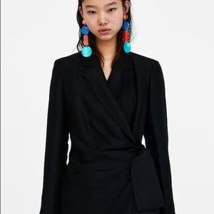 ZARA linen blazer with draped bow